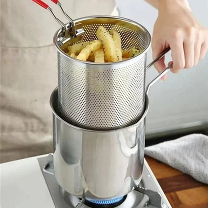 Stainless Steel Deep Fryer Basket & Strainer Pot