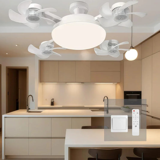 Socket Fan Light with Remote Control, E27 Screw-in, 3 Color Temperatures, 3 Wind Speeds, 4 Head