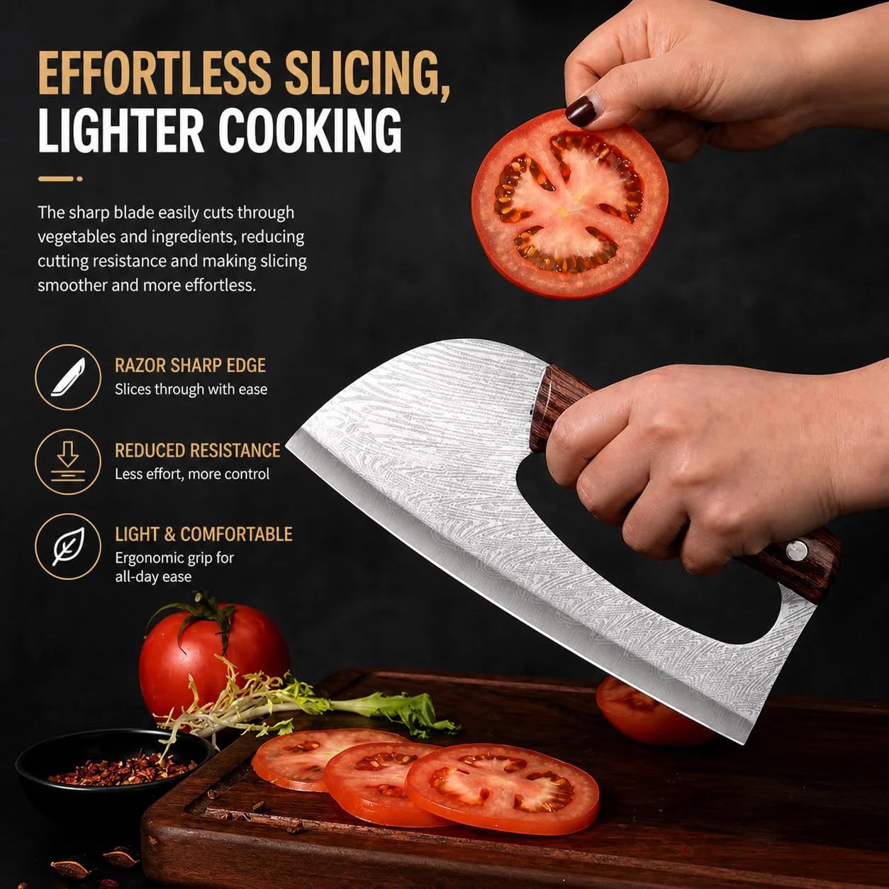 Stainless Steel Kitchen Cleaver Knife with Ergonomic Handle