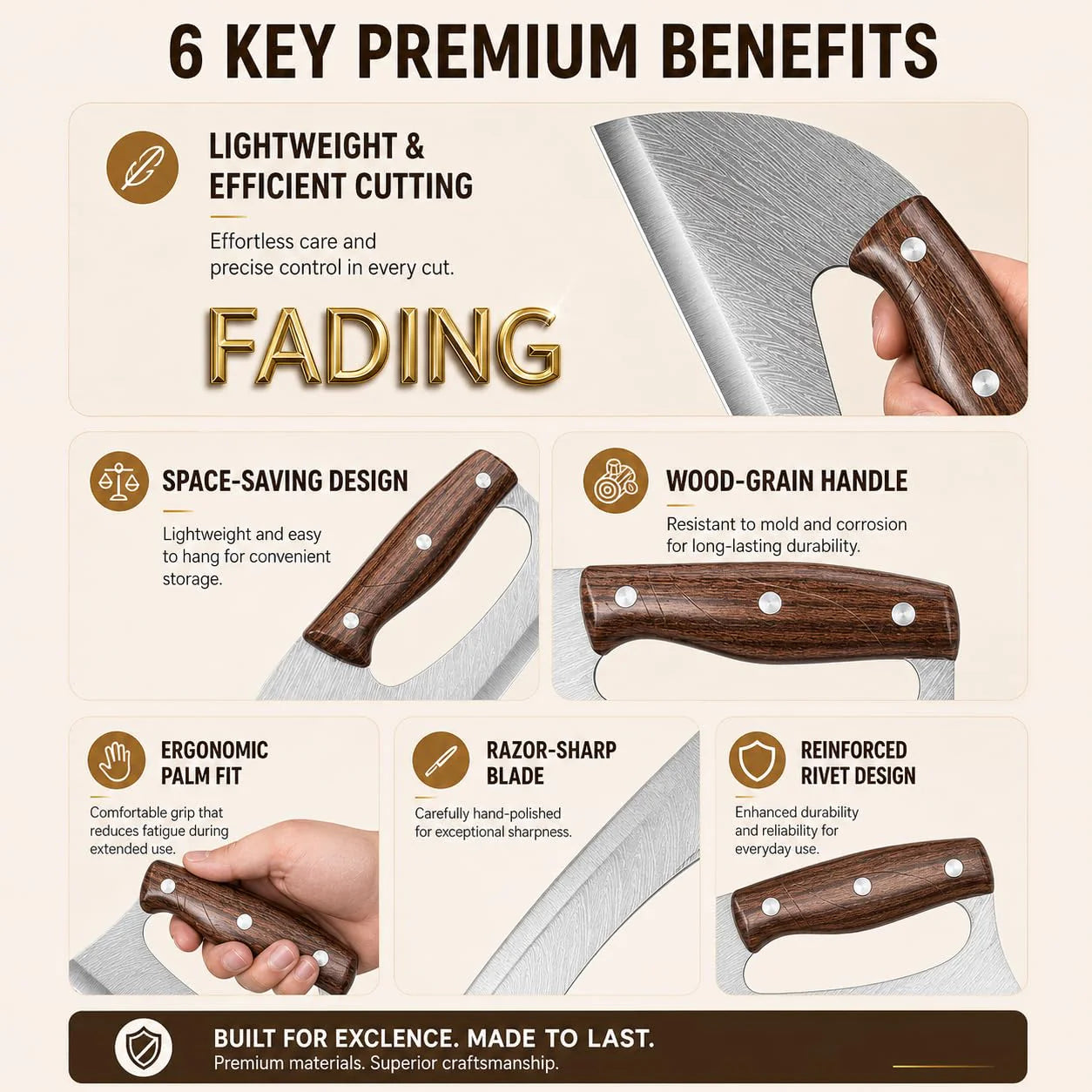 Stainless Steel Kitchen Cleaver Knife with Ergonomic Handle