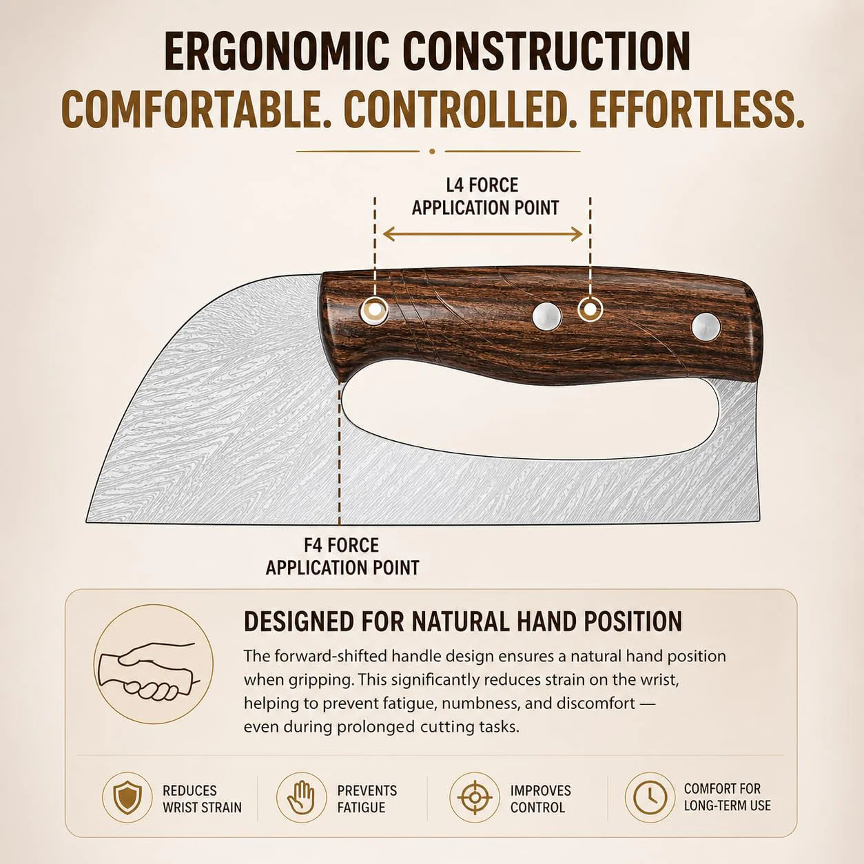 Stainless Steel Kitchen Cleaver Knife with Ergonomic Handle