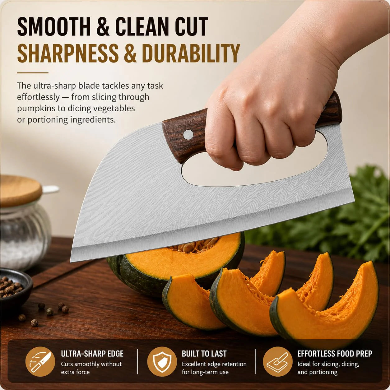 Stainless Steel Kitchen Cleaver Knife with Ergonomic Handle