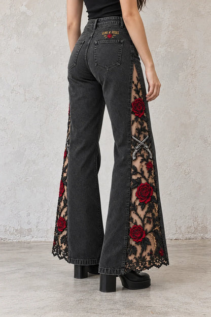 Gothic Rose Embroidered Flare Jeans