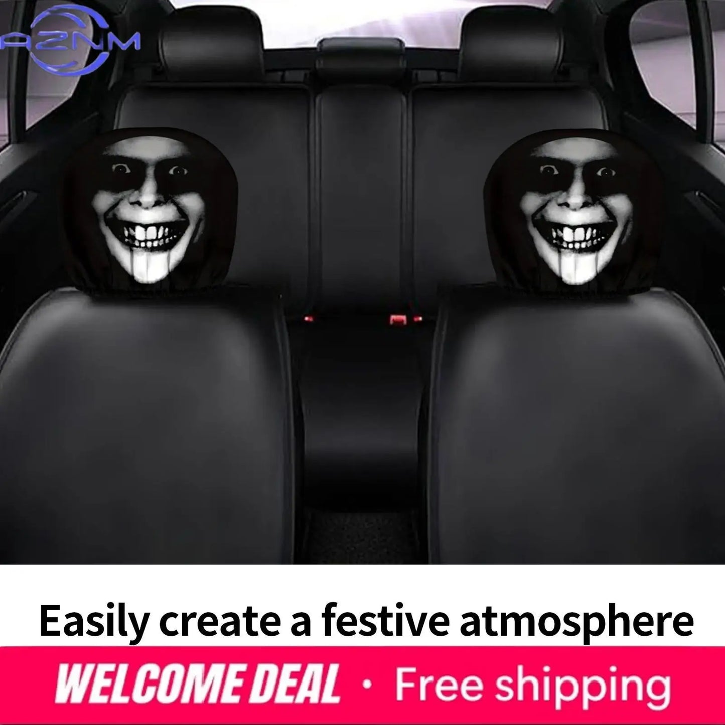 Spooky Smile Car Headrest Covers (2-pack)