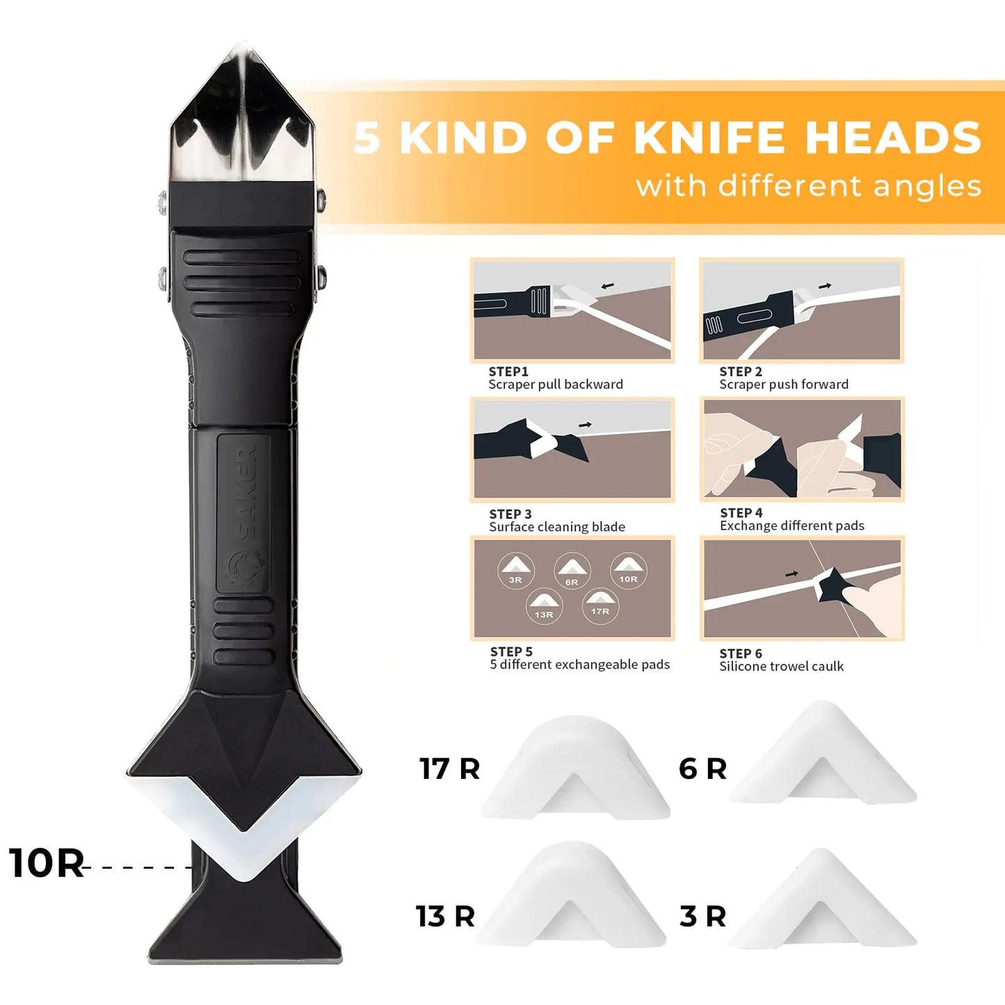 9PCS Caulk Nozzle Applicator Silicone Scraper Sealant