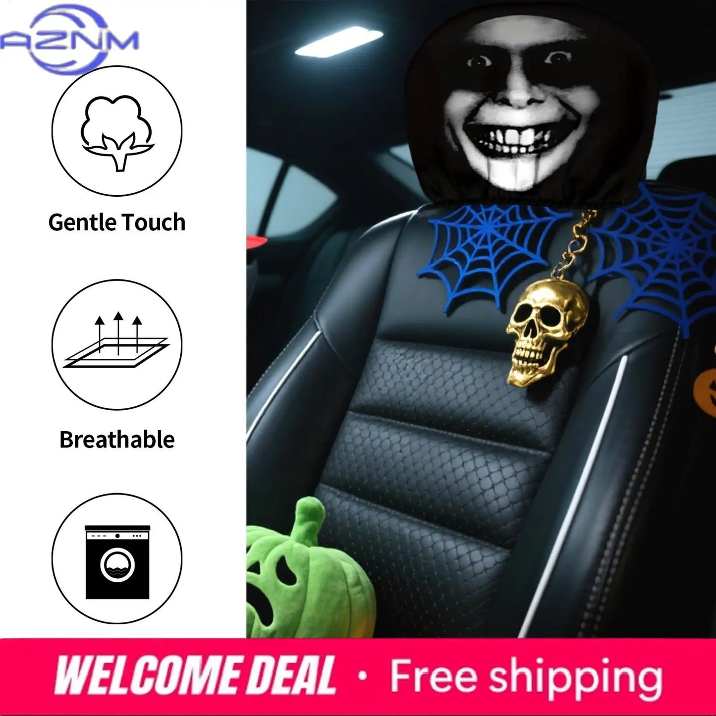 Spooky Smile Car Headrest Covers (2-pack)