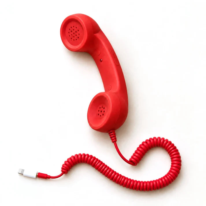 RetroCall red handset with smartphone adapter