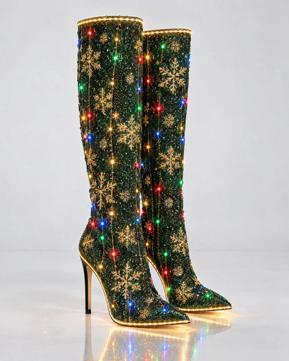 Multi-Color Knee-High Heeled Statement Boots