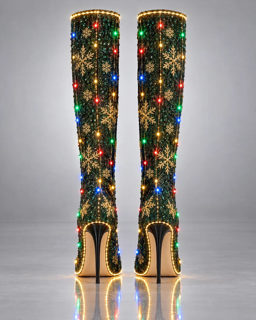 Multi-Color Knee-High Heeled Statement Boots