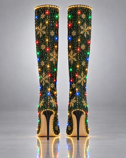 Multi-Color Knee-High Heeled Statement Boots