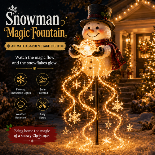Snowman Solar Fountain Stake Light