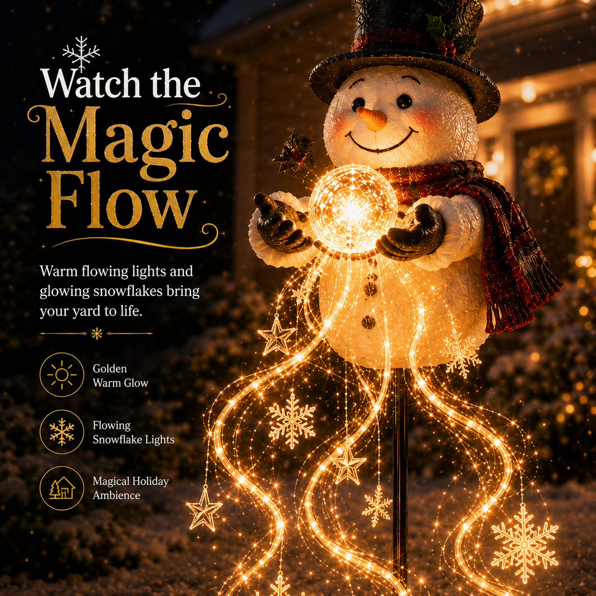 Snowman Solar Fountain Stake Light