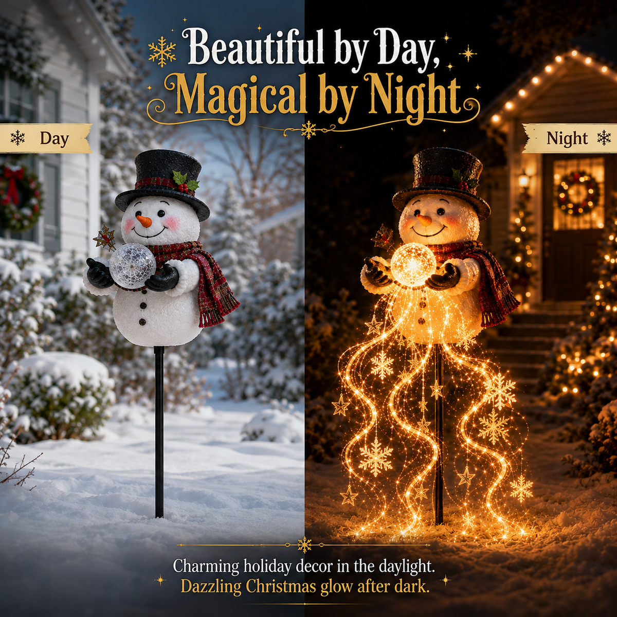 Snowman Solar Fountain Stake Light