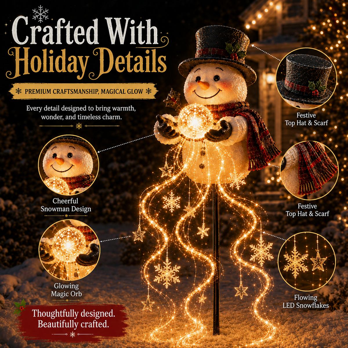 Snowman Solar Fountain Stake Light