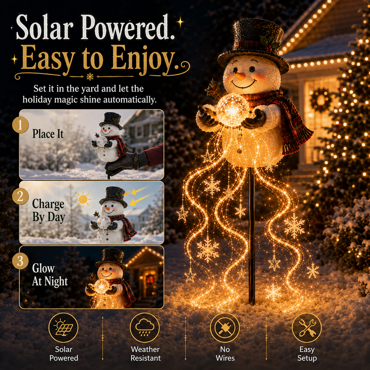 Snowman Solar Fountain Stake Light