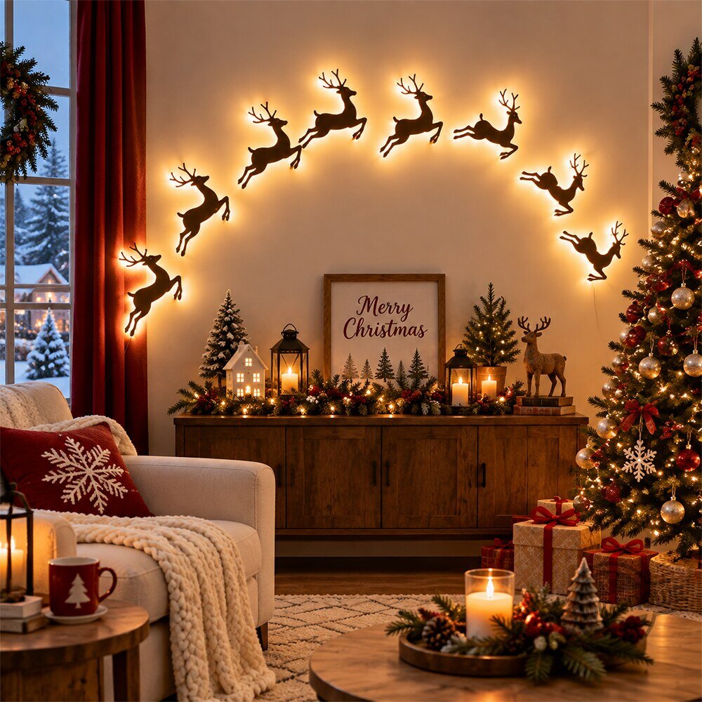 Lighted Reindeer Christmas Wall Decor